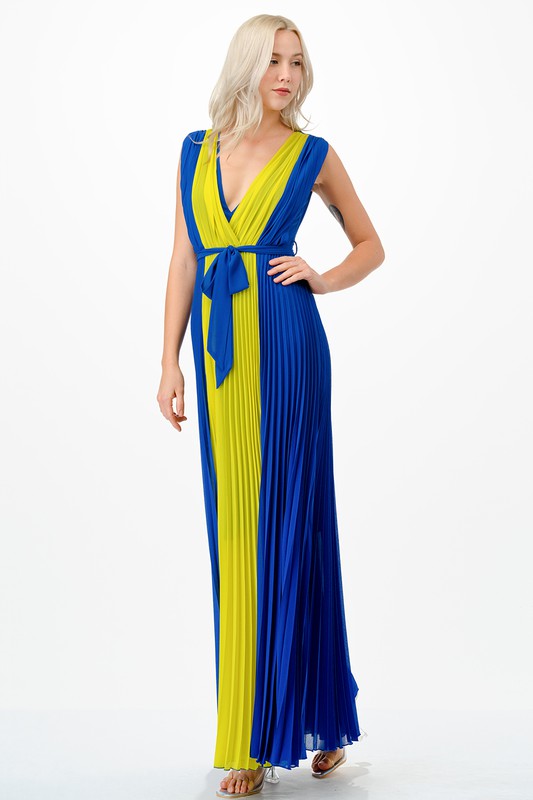 Blue Maxi Pleated Dress