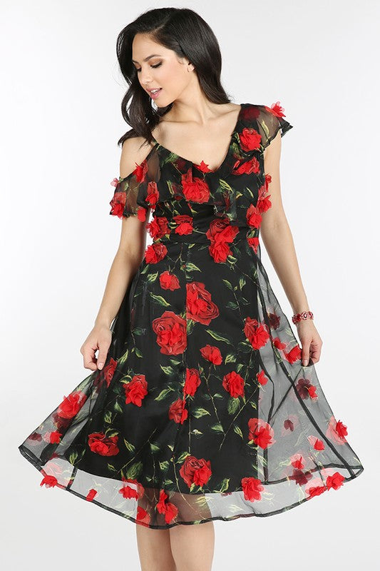 Alisa 3D Flower Aplique Dress