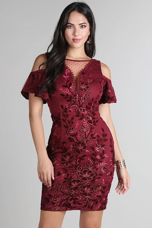 Annalisa Wine  Lace Dress
