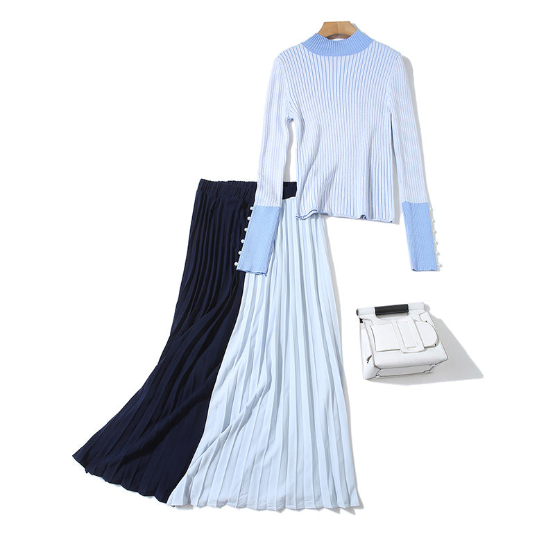 Blue Top and Pleated Skirt Set