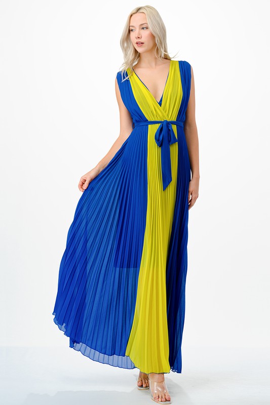 Blue Maxi Pleated Dress