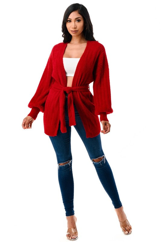 Red Bell Sleeve Cardigan