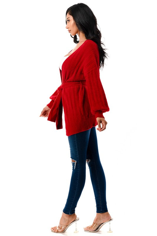 Red Bell Sleeve Cardigan